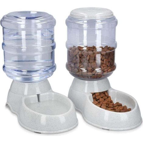 2X Distributeur Croquettes et Eau - Accessoire pour Chat et Chien - 2X Gamelle Automatique Nourriture - pour Chat Chien Lapin - Capacité 3,8L (1/5)