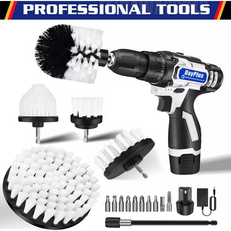 Drill Brush Tool Power Scrubber Drill Attachments For Carpet Tile Grout Cleaning 2xBattery (1/5)