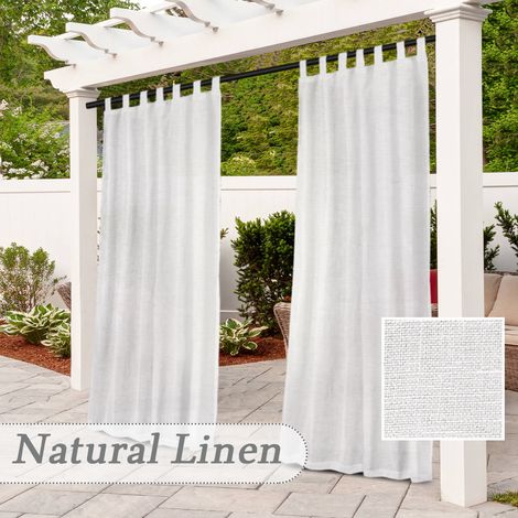 Rideau d'extérieur, Rideau Extérieur pour Patio, Dessus De Languette Collante Détachable pour Une Suspension Facile Et Non-Glissant, Pont Extérieur Imperméable (132x213 cm - 2pcs, Blanc) (1/5)
