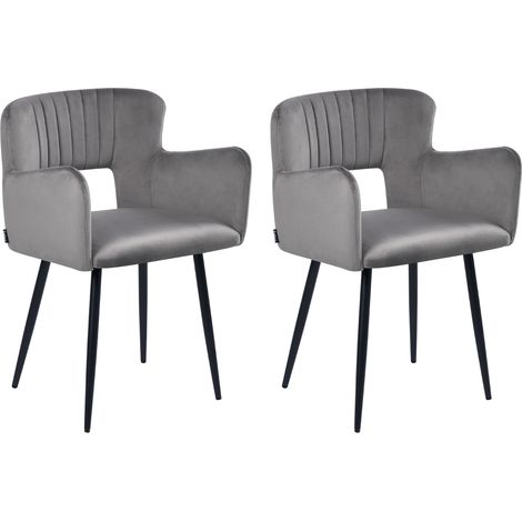 Conjunto de 2 sillas de comedor modernas tapizadas de terciopelo respaldo con costuras gris Sanilac