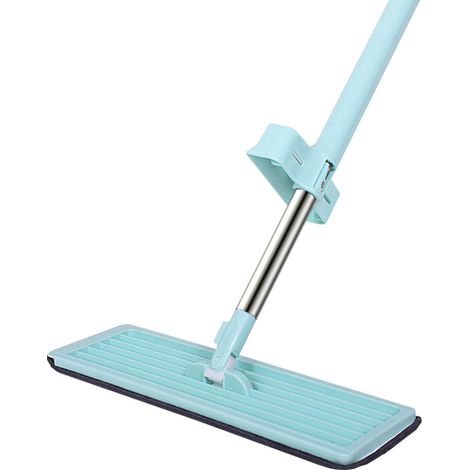 Balai-serpillère plat à manche long rotatif à 360°, utilisable sur sol sec ou humide, pour la maison et le bureau (vert). (1/5)