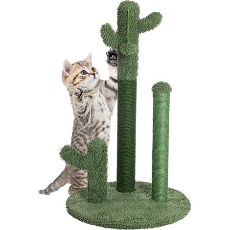 Tiragraffi Graffiatoio Forma 3 Cactus per Gatti Verde con Pallina 34 x 59 cm
