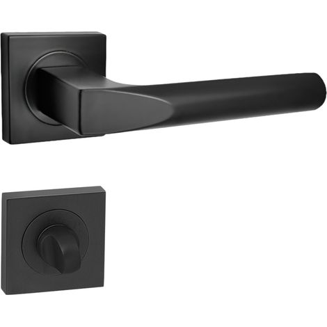 domino Türgriff Drückergarnitur WC - Badezimmer Set mit quadratischen Rosetten für Badezimmertüren Set WC - Rosetten-Garnitur Türbeschläge aus Aluminium Schwarz CONO-QR BLACK (1/5)