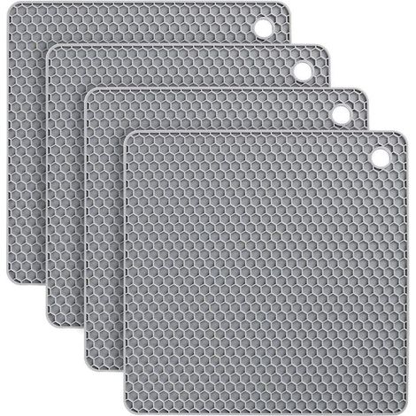 Dessous de plat/Moussins chauds, lot de 4 dessous de plat en silicone extra épais, résistants à la chaleur et multifonctionnels, de forme carrée (1/5)