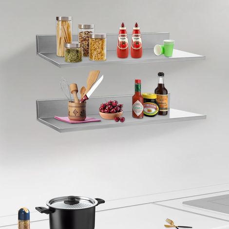 Etagere Murale Cuisine 2 Pièces Étagère Murale Acier Inoxydable Tablette Murale Etagere Étagère Salle de Bain Etagere Angle Peut Maison, Cafétérias, pour Ranger Coerts, Assiettes (1/5)