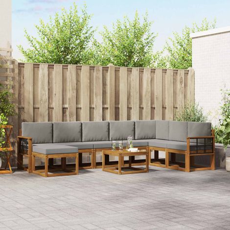 Outdoor-Sofagarnitur mit Kissen 9 pcs Natürlich und Hellgrau (1/5)