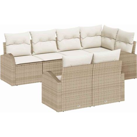 Gartensofa-set mit Kissen 7 pcs Beige und Weiß Poly-Rattan