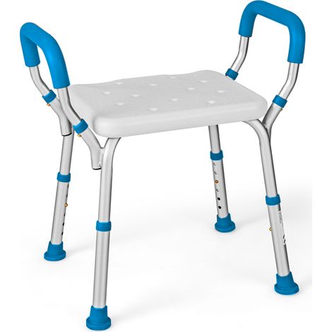 Tabouret de Douche 6 Hauteurs Réglables 36-49cm, Chaise de Douche Accoudoirs Amovibles, Pieds En Caoutchouc Antidérapants, Tabouret Salle de Bain,Bleu (1/5)