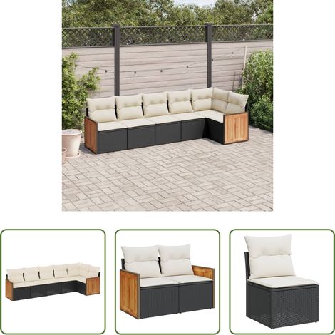 Gartensessel - 6-tlg. Garten-Sofagarnitur mit Kissen Schwarz Poly Rattan (1/5)