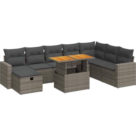 Maison Exclusive - Set Divano da Giardino 9pz con Cuscini Grigio Polyrattan Acacia