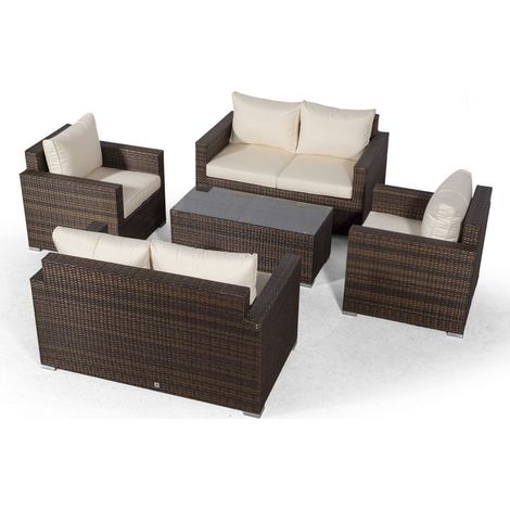Giardino Sydney 6 Seater Rattan Conversation Sofa Set with Coffee Table - Brown