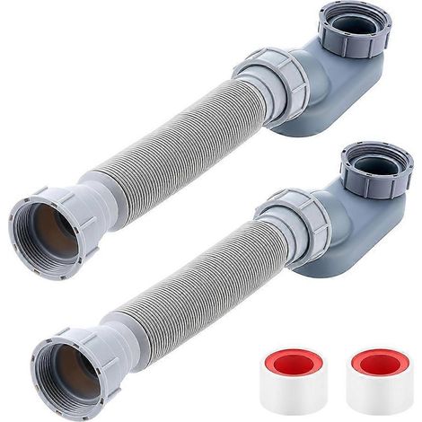 Lot de 2 siphons en P extra-plats de 1 1/2 po avec ruban d'étanchéité. Bonde de douche extra-plate plate de 1 1/2 po. Bonde de baignoire autoportante. (1/5)