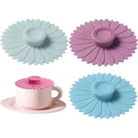 3 Pièces Couvercle en Silicone pour Verres au Design Tournesol Coloré Couvercle Réutilisable pour Verres et Tasses 10cm (1/4)