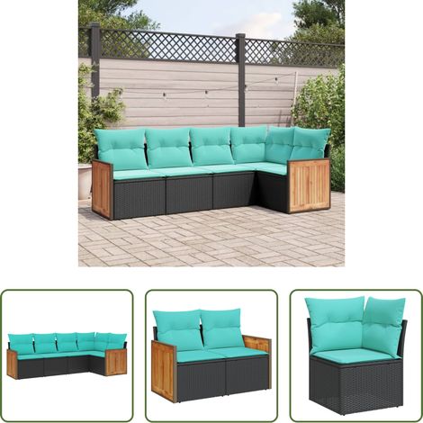 Gartenmöbel - 5-teiliges Gartensofa-Set mit Kissen, schwarzes Polyrattan (1/5)
