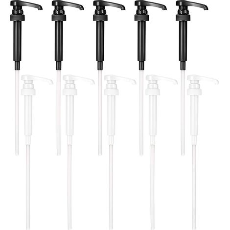 10 pompes à sirop réutilisables pour café, noires et blanches, compatibles bouteilles maison, doseuses pour sirop liquide (1/5)