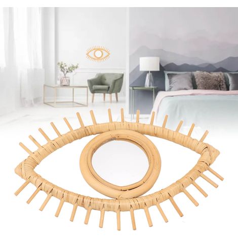 Espejo decorativo de ratán de Mura – MirrorEye – Artesanía bohemia – Espejo con forma de ojo hecho de ratán natural, símbolo de protección (1/5)
