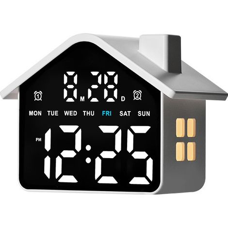 LED Alarm Clock — Electronic Desk Clock in the Shape of a House, Night Light, Temperature Display, Date and Day, Countdown Timer and Adjustable Brightness — Ideal for the Bedroom (1/5)