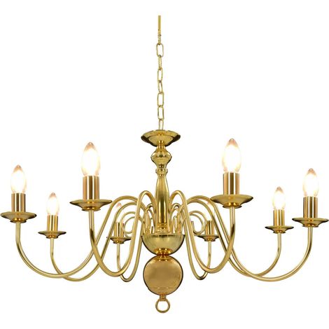 Lustre classique élégant 80 x 45 cm ambiance cosy 8 ampoules en métal doré (1/5)