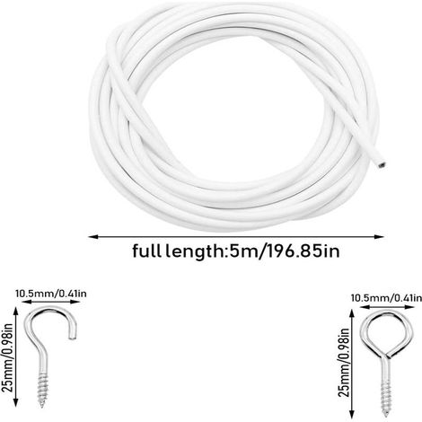 PVC-beschichtetes Federseil, 5 Meter, Ösen, 6 Haken in Fragezeichenform, 6-teiliges Set, Gardinenzubehör (1/5)