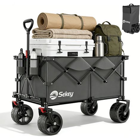Sekey XXL Plus Faltbarer Bollerwagen Breite Reifen Handwagen Faltbollerwagen – 200 L Volumen, bis 200 kg belastbar, All-Terrain-Räder, Grau (1/5)
