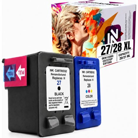 Inchiostro Inkdigo 27 XL 28 XL compatibile con HP DeskJet 3320 3550 OfficeJet 4215, certificato TÜV. (1/5)