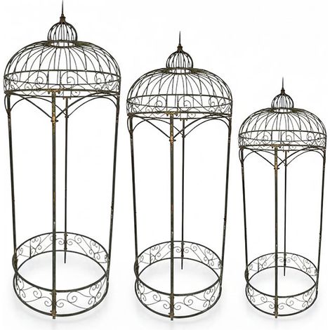 Ensemble de 3 tuteurs en fer patiné 80x222cm – Supports robustes pour plantes grimpantes – Design élégant avec volutes – Installation facile – La Grande Prairie