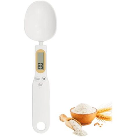 Cuillère Doseuse à Graduation, 0,1g - 500g, écran LCD, 4 unités de pesage, Balance Alimentaire Multifonctions de Cuisine, Convient aux poudres, particules minuscules la médecine, Les haricots (Blanc)