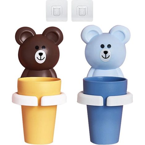 Set di 2 porta spazzolini in plastica, porta spazzolini/porta bicchieri senza trapano per bambini dai 2 anni in su, contenitore igienico per (1/5)