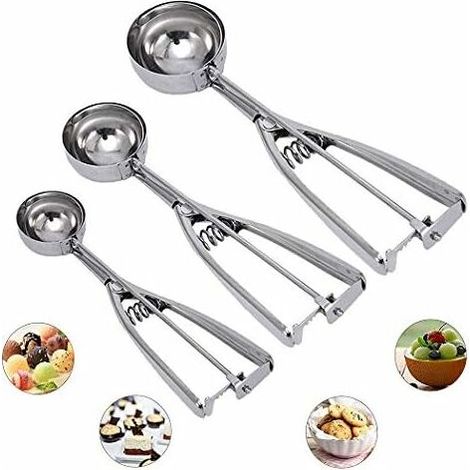 Cookie scoop set, set of 3 ice cream scoops with trigger, stainless steel cookie scoops