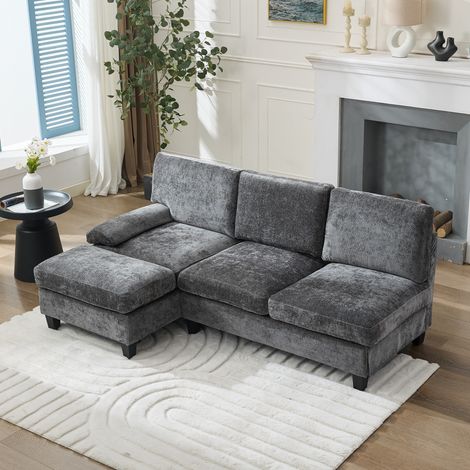 Ecksofa Grau L-Form mit Schlaffunktion, 3-Sitzer Schlafsofa Kompakt 194cm, Polstersofa für Kleine Wohnungen, Couch Stoff (1/5)