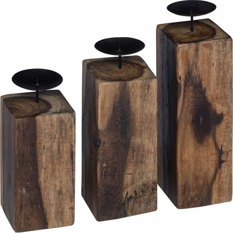 Kerzenhalter 3 pcs Natur Massivholz Altholz vidaXL