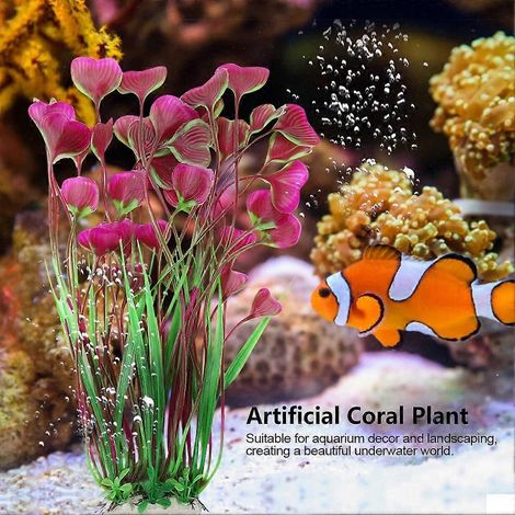 Plante aquatique artificielle en plastique rouge vin, ornement pour aquarium, bassin ou jardin. (1/3)