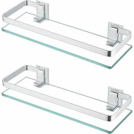 Tigrezy – Wandregal aus 8 mm starkem Sicherheitsglas fürs Badezimmer – Silbernes Aluminium – Maße: 400 x 120 x 42 mm – Maximale Traglast: 5 kg – 2er-Pack – A4126A-P2 (1/4)