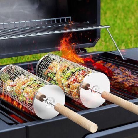 Panier à Barbecue Roulant, Poignée Détachable, Acier Inoxydable 304, Gigogne, Accessoires Grille à Legumes, Ustensiles Grill de Cuisine Exterieur Camping, Cadeau Anniversaire Homme Papa (1/5)