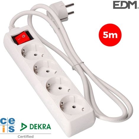 Mehrfachsockel mit 4 Steckdosen t/tl 10/16A Schuko + Schalter 5m 3x1,5mm EDM
