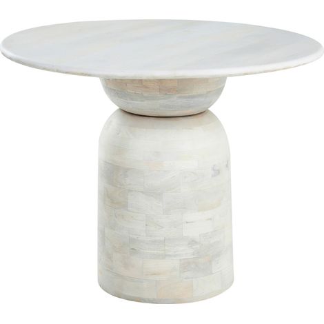 Dining Table White Mango Wood Whitewashed Finish ø 110 cm Solid Wood Frame and Base Round Modern Design MURTLE (1/5)