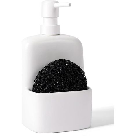 Keramik Seifenspender mit Schwammhalter 600ml Weiß für Küche & Bad (1/5)