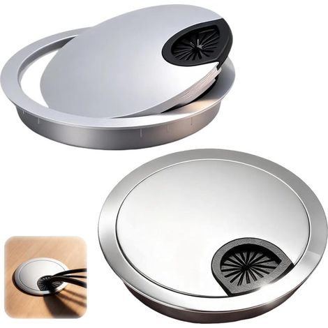 Pasacables metálicos para escritorio (60 mm de diámetro) – Cubierta/sujeción para cables de escritorio, paquete de 5 (1/5)