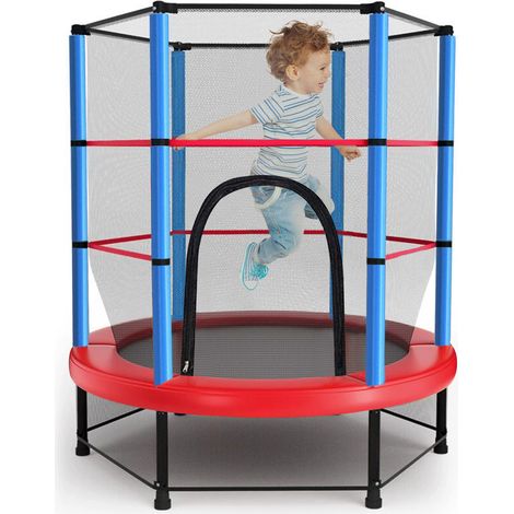 Magicfox – Trampoline pour enfants Ø140cm – Filet de sécurité surélevé – Cadre en acier anticorrosion – Charge maximale 150kg – Trampoline intérieur et extérieur – Bleu