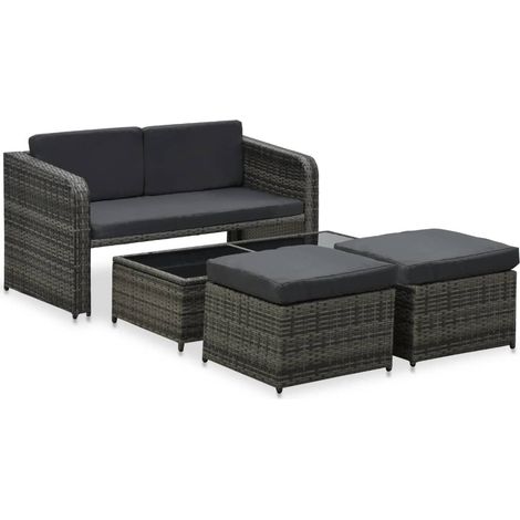 4-tlg. Garten-Lounge-Set mit Auflagen Poly Rattan Anthrazit vidaXL (1/5)