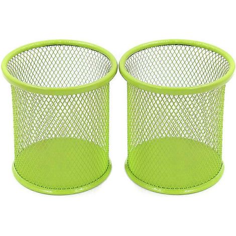 Lot de 2 porte-crayons ronds en acier à mailles de 3,5 pouces (vert) (1/5)