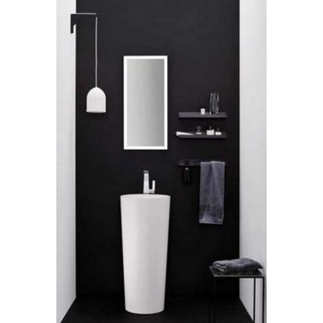 Rue Du Bain – Lave main totem cylindre céramique blanche 39 cm – Hauteur 83 cm – Lavabo avec trop plein – Plage de robinetterie percée (1/5)