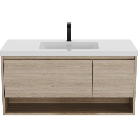 Mobile per bagno sospeso lavabo singolo 120 cm Naturale chiaro con rubinetto - PUJUKA (1/5)