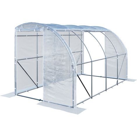 TOOLPORT Invernadero adosado 2x4 m PE 180 g/m² estabilizado UV con estructura de acero galvanizado, invernadero para tomates con ventanas laterales (1/5)