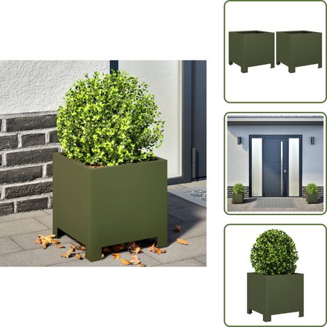 Pflanzkübel 2 Stk. Olivgrün 30x30x30 Stahl - Pflanzkübel - Blumenkübel - Pflanzgefäß - Blumenkasten (1/5)