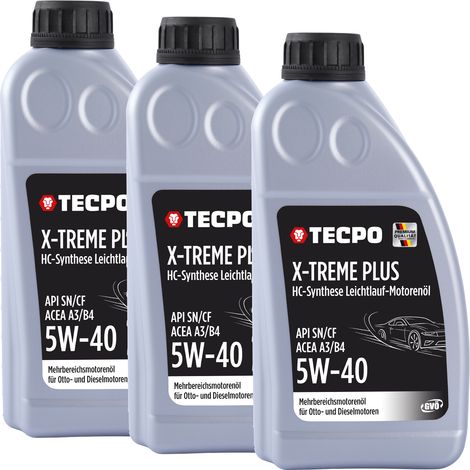 TECPO Motoröl 5W40 Öl X-TREME Plus Öl, 3 Liter 5W-40 Gebinde HC-Synthese für Diesel-und Benzinmotoren entspricht API SN/CF / ACEA A3/B4 / 502/505 / 226.3/226.5 / Longlife 01/98 (1/4)