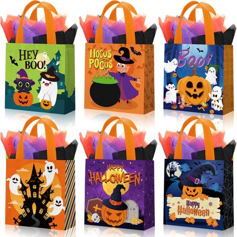Lot de 30 sacs cabas non tissés Halloween, 6 modèles réutilisables avec poignée, pochettes cadeaux (1/5)
