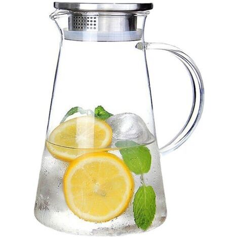 Pichet en verre borosilicate 2,0 litres – Résistant à la chaleur - Couvercle inox 18/8 – Pour thé glacé, jus et cocktails (1/5)