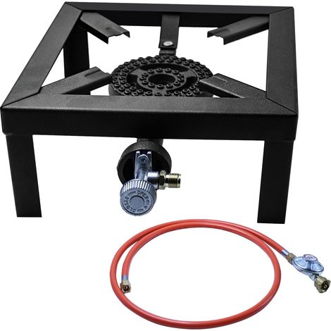 Réchaud à gaz portable pour camping en plein air 25 x 25 x 11 cm, réchaud de camping à gaz, avec tuyau de propane de 150 cm et régulateur de pression de gaz 50 mbar à débit constant (1/5)