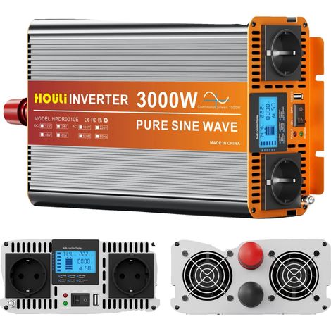 Inverseur de puissance de voiture, doubles prises CA, port USB, 3000W, Europe, 12V, 220V-50HZ (1/2)